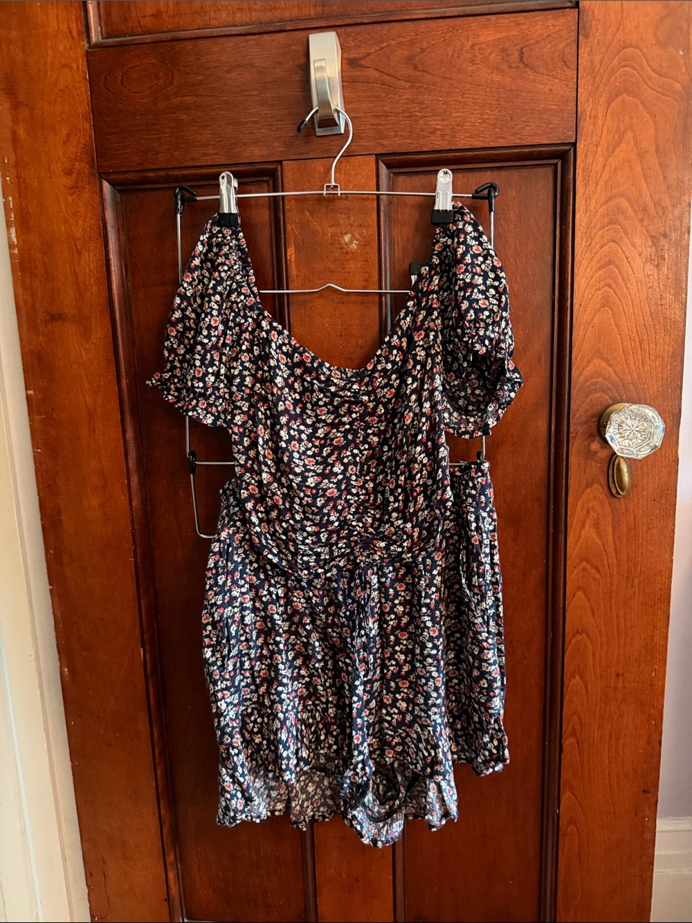 Dark Floral Off-Shoulder Matching Set (Top and Shorts)